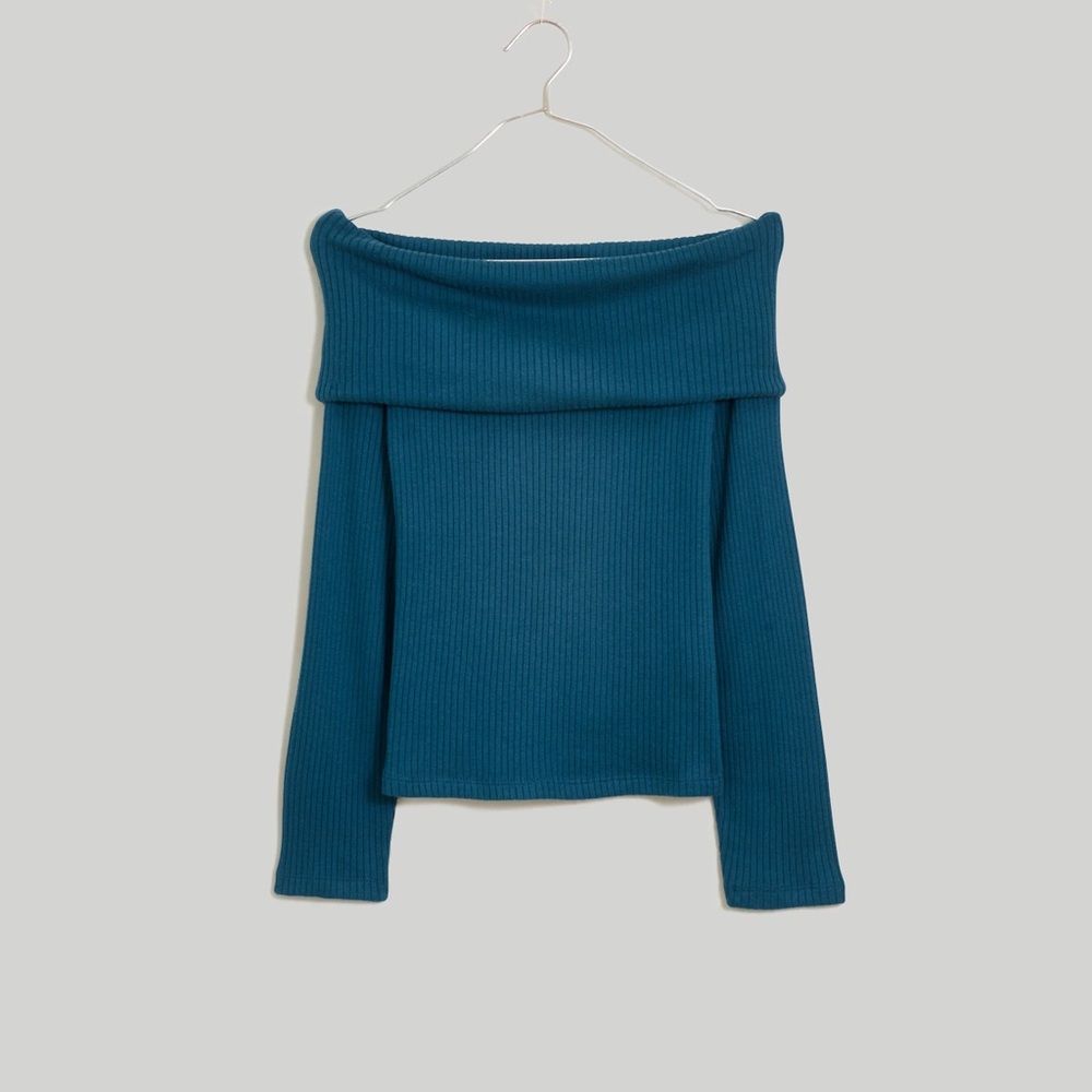 Madewell Mineral Blue Off-Shoulder Long Sleeve Top